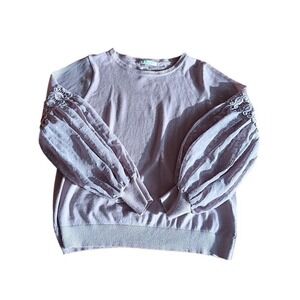 Siani Milano Women's Balloon Sleeve Knit Top Lace Detail Sheer Size Extra Large